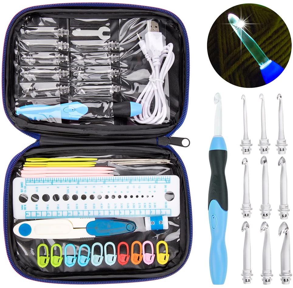 Rechargeable Light-Up Crochet Hooks with Interchangeable Heads & Case