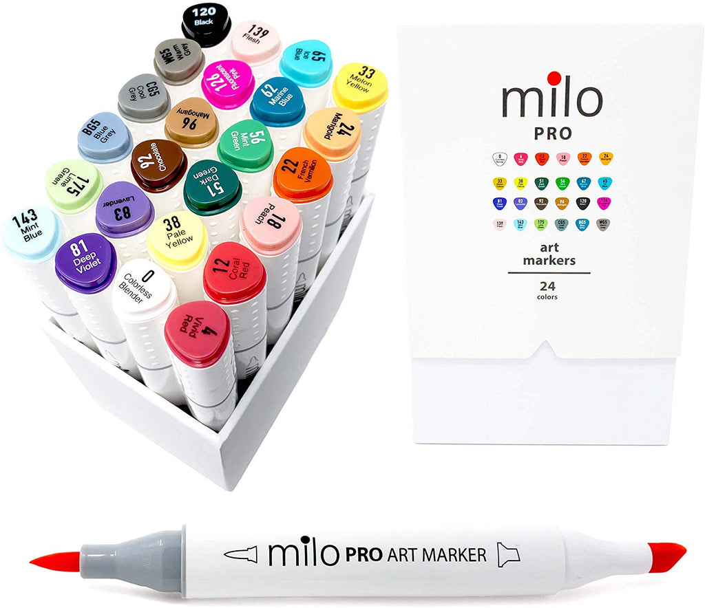 MILO 24 Art Marker Set Dual Tip Artist Markers Brush Tip and